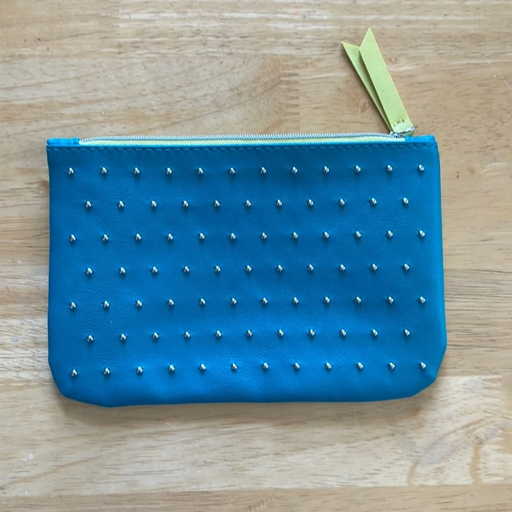 Ipsy teal studded 100th glam mini makeup zip cosmetic bag